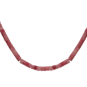 COLLIER ARGENT RHODIÉ RONDELLES PIERRE RODONITE ROSE  VERITABLE 40+5CM
