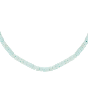 COLLIER ARGENT RHODIÉ RONDELLES PIERRE TURQUOISE VERITABLE 40+5CM