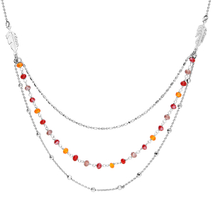 COLLIER ARGENT RHODIÉ PLUME 3 RANGS PIERRES SYNTHETIQUES DEGRADES VIOLET 42+3CM