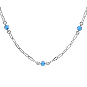 COLLIER ARGENT RHODIÉ PETITE MAILLE RECTANGULAIRE 5 RONDS AVEC RÉSINE BLEUE FONCÉ 38+5CM