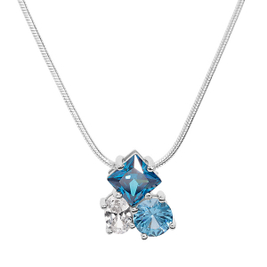 COLLIER ARGENT RHODIÉ PENDENTIF 3 OXYDES BLEUS ET BLANC 42+3CM