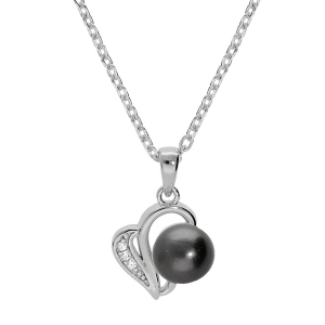 COLLIER ARGENT RHODIÉ PENDENTIF PERLE DE CULTURE DE TAHITI VÉRITABLE  7MM  ET OXYDES BLANCS SERTIS  42+3CM