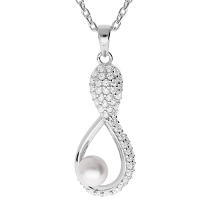 COLLIER ARGENT RHODIÉ PENDENTIF PERLE DE CULTURE D'EAU DOUCE BLANCHE MM  ET OXYDES BLANCS SERTIS  42+3CM