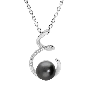COLLIER ARGENT RHODIÉ PENDENTIF PERLE DE CULTURE DE TAHITI VÉRITABLE  7MM  ET OXYDES BLANCS SERTIS  42+3CM