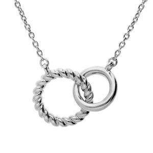 COLLIER ARGENT RHODIÉ DOUBLE ANNEAUX ENTREMELES LISSE ET TORSADE 40+4CM