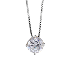 COLLIER ARGENT RHODIÉ PENDENTIF ROND PIERRE BLANCHE 42CM