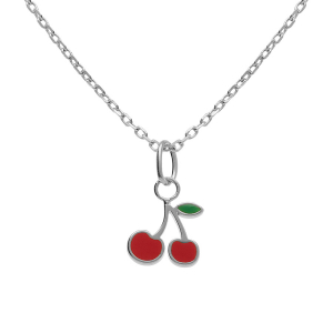 COLLIER ARGENT RHODIÉ PENDENTIF CERISE 38+5CM