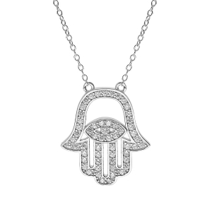 COLLIER ARGENT RHODIÉ MAIN DE FATMA OXYDES BLANCS 40,5+7CM