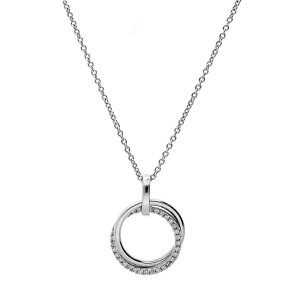 COLLIER ARGENT RHODIÉ DOUBLE CERCLE LISSE ET SCINTILLANT OXYDES BLANCS SERTIS 40+4CM