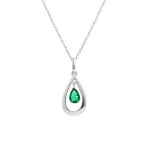 COLLIER ARGENT RHODIÉ GOUTTE OVALE 15MM OXYDE VERT 42+3CM