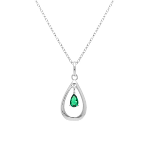 COLLIER ARGENT RHODIÉ GOUTTE OVALE 15MM OXYDE VERT 42+3CM