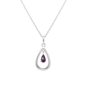 COLLIER ARGENT RHODIÉ GOUTTE OVALE 15MM OXYDE VIOLET 42+3CM
