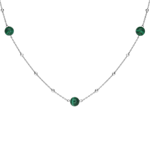COLLIER ARGENT RHODIÉ 3 BOULES PIERRE MALACHITE VÉRITABLE 42+3CM