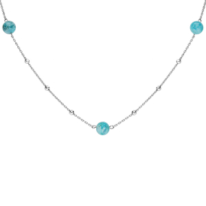 COLLIER ARGENT RHODIÉ 3 BOULES PIERRE HEMIMORPHITE VÉRITABLE 42+3CM