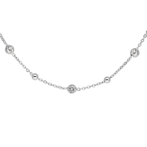 COLLIER ARGENT RHODIÉ 5 OXYDES BLANCS SERTIS ET BOULES  42+3CM