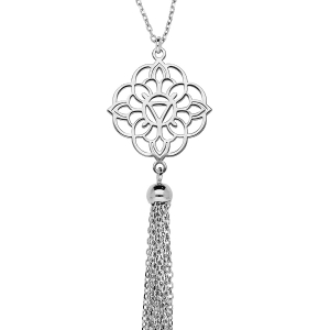 COLLIER ARGENT RHODIÉ FLEUR DE VIE AJOUREE AVEC POMPON 42+3CM