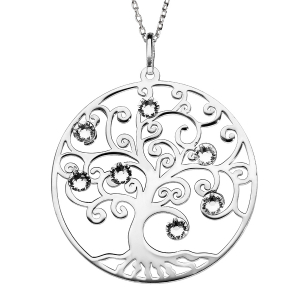 COLLIER ARGENT RHODIÉ PENDENTIF ARBRE DE VIE OXYDES BLANCS 42+3CM