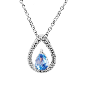 COLLIER ARGENT RHODIÉ GOUTTE AJOURÉE OXYDE BLEU CIEL SERTI 40+4CM