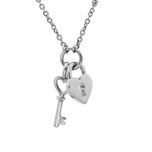COLLIER ARGENT RHODIÉ CLEF ET CADENAS LISSE 40+4CM