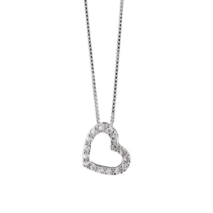 COLLIER ARGENT RHODIÉ PENDENTIF PETIT COEUR PIERRES BLANCHES 42CM