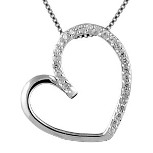 COLLIER ARGENT RHODIÉ PENDENTIF COEUR PIERRES BLANCHES 42CM
