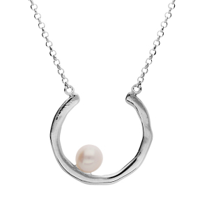 COLLIER ARGENT RHODIÉ DEMI CERCLE AVEC PERLE DE CULTURE D'EAU DOUCE 43CM