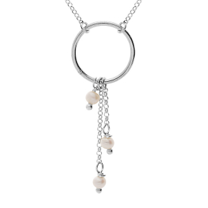 COLLIER ARGENT RHODIÉ CERCLE AVEC 3 PAMPILLES PERLE DE CULTURE D'EAU DOUCE 43,5CM