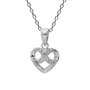 COLLIER ARGENT RHODIÉ COEUR ET INFINI OXYDES BLANCS SERTIS 40+5CM