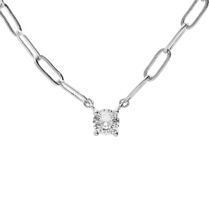 COLLIER  ARGENT RHODIÉ MAILLE RECTANGULAIRE AVEC 1 OXYDE BLANC SERTI 38+4CM