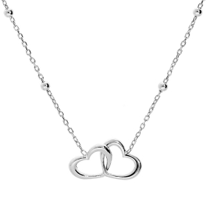 COLLIER ARGENT RHODIÉ DOUBLE COEUR ENTREMÉLÉ 40+5CM