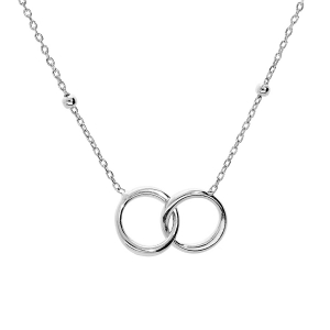 COLLIER ARGENT RHODIÉ DOUBLE CERCLE ENTREMÉLÉ 40+5CM