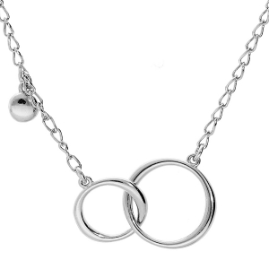 COLLIER ARGENT RHODIÉ DOUBLE CERCLE ENTREMÉLÉ ET PAMPILLE BOULE 40+5CM