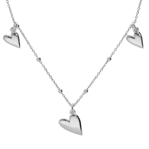 COLLIER ARGENT RHODIÉ PAMPILLE 3 COEURS 40+5CM