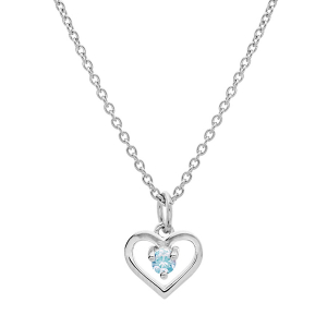 COLLIER ARGENT PLATINÉ PENDENTIF COEUR OXYDE BLEU CIEL 35+5CM