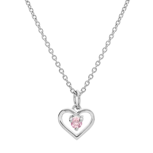 COLLIER ARGENT PLATINÉ PENDENTIF COEUR OXYDE ROSE 35+5CM