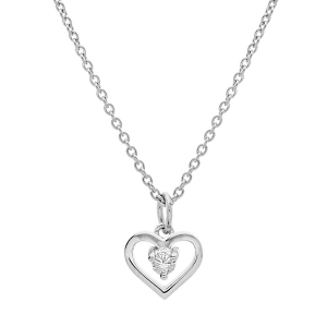 COLLIER ARGENT PLATINÉ PENDENTIF COEUR OXYDE BLANC 35+5CM