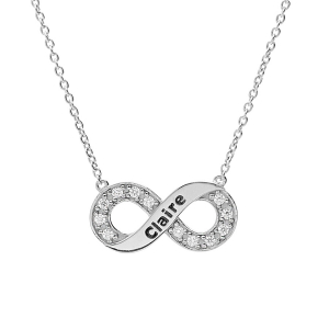 COLLIER ARGENT PLATINÉ INFINI A GRAVER AVEC OXYDES BLANCS SERTIS 42+3CM