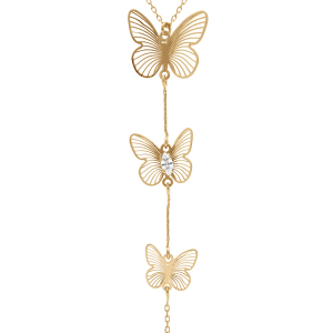 COLLIER ARGENT DORÉ 3 PAPILLONS OXYDE BLANC  40+5CM