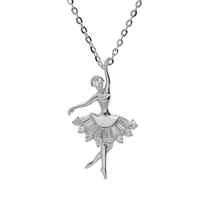 COLLIER ARGENT RHODIÉ PENDENTIF DANSEUSE OXYDES BLANCS SERTIS 43CM REGLABLE 41 ET 39CM