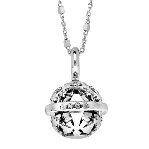 COLLIER ARGENT RHODIÉ BOLA DE GROSSESSE 14MM MOTIFS AJOURES ANGES TU ES MON ANGE 90+10CM