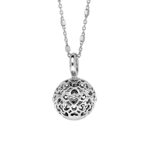 COLLIER ARGENT RHODIÉ BOLA DE GROSSESSE 13MM COEURS AJOURES 90+20CM