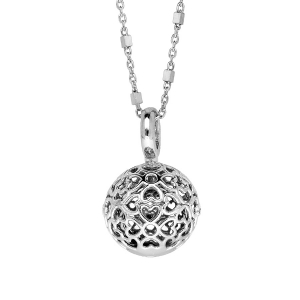 COLLIER ARGENT RHODIÉ BOLA DE GROSSESSE 13MM COEURS AJOURES 90+20CM