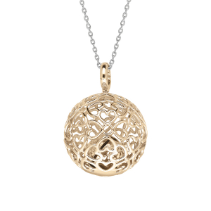 COLLIER ARGENT ET DORURE JAUNE BOLA DE GROSSESSE 13MM COEURS AJOURES 90+10CM