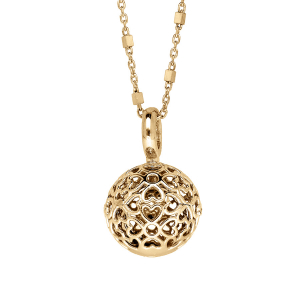 COLLIER ARGENT ET DORURE JAUNE BOLA DE GROSSESSE 13MM COEURS AJOURES 90+20CM