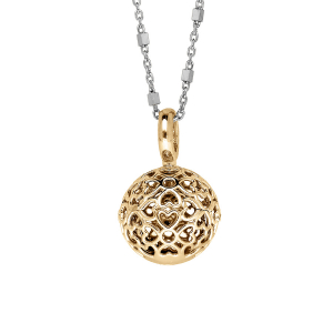 COLLIER ARGENT ET DORURE JAUNE BOLA DE GROSSESSE 13MM COEURS AJOURES 90+20CM