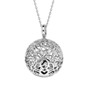 COLLIER ARGENT RHODIÉ BOLA DE GROSSESSE GROSSE BOULE 20MM COEURS AJOURES 90+20CM