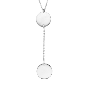 COLLIER ARGENT RHODIÉ CHAINE GOURMETTE 2 PLAQUES RONDE 42+3CM