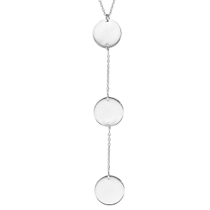 COLLIER ARGENT RHODIÉ CHAINE GOURMETTE 3 PLAQUES RONDE 42+3CM