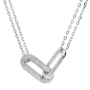 COLLIER ARGENT RHODIÉ 2 ELEMENTS 1 PAVÉ OXYDES BLANCS SERTIS ET 1 LISSE   40+5CM