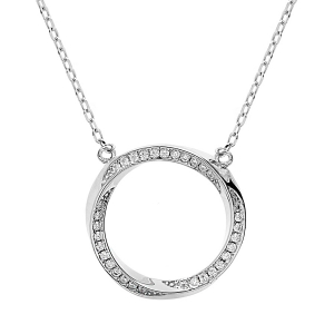 COLLIER ARGENT RHODIÉ CERCLE OXYDES BLANCS SERTIS  41+4CM